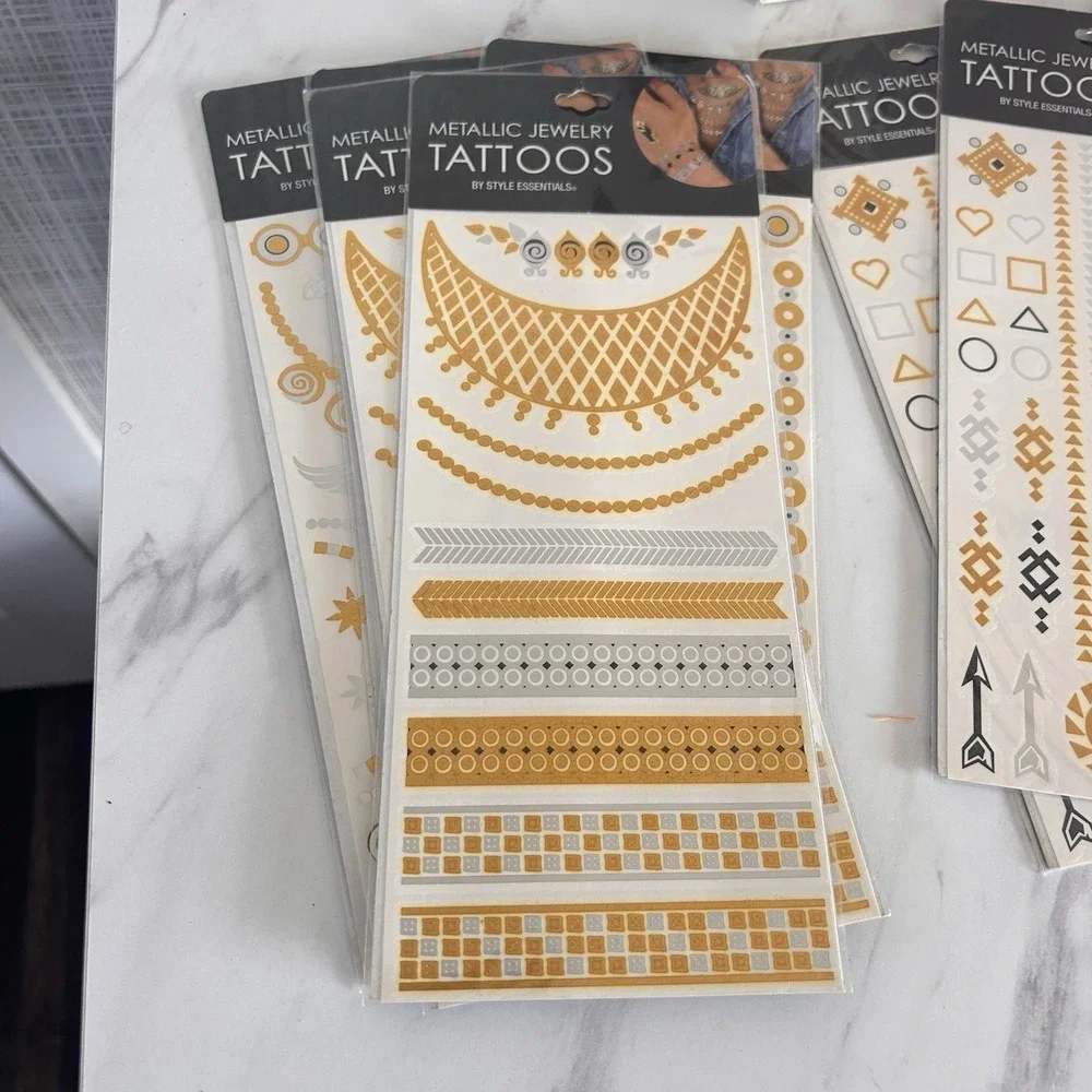 Metallic‎ Jewelry Tattoos Gold Silver Temporary Costume Concert Bundle of 8 TT